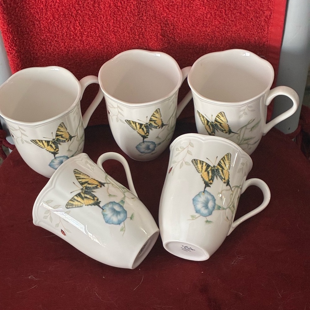 Butterfly Meadow Ceramic Mugs - (Set of 5) Swallowtail Design 4.24” high